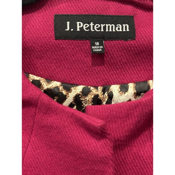 J Peterman Third Act Magenta Wool Blend Coat Size 18 Leopard Print Lined Preppy - Picture 3 of 15